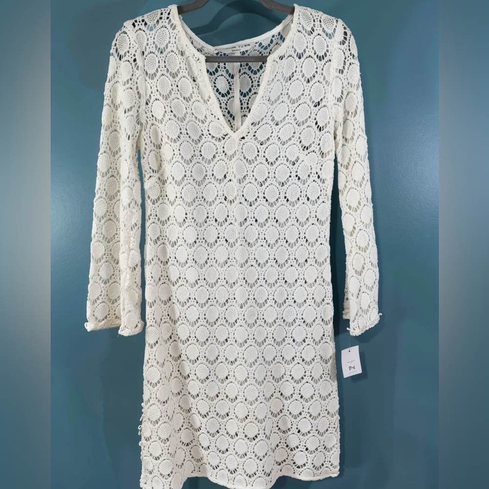 Trina Turk Dress Size 6 Crochet Ivory Long Sleeve Swim Cover Up